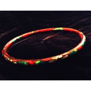 Jewelry - Vintage Bracelet Cloisonne Bangle Red Floral Jewelry - Vintage Bracelet Cloisonne Bangle Red Floral